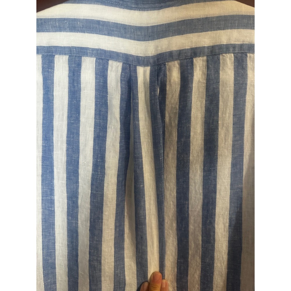 Polo Ralph Lauren Blue White Striped Linen Shirt Crop Boxy Fit XL - Picture 12 of 14